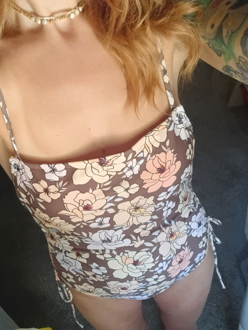 Floral Print Brown, Cream & Pink One Piece Swimsuit